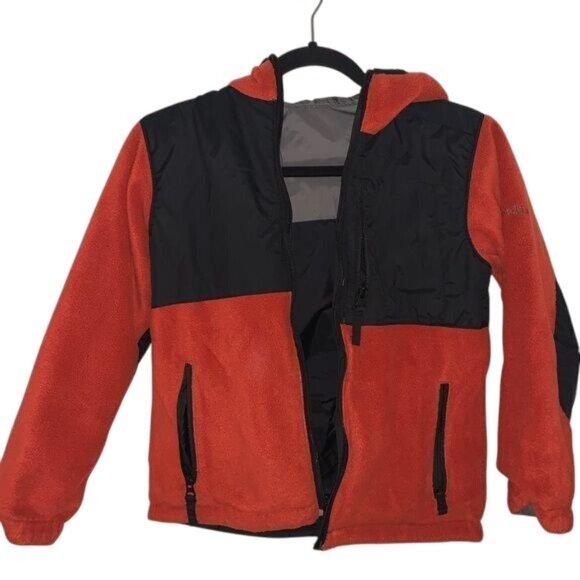 Columbia Youth Reversible Jacket Size 8 Black & Gray With Orange Fleece Liner Ho - Picture 5 of 8